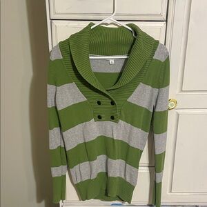 Banana Republic Green and Gray Striped Cowl Neck Sweater